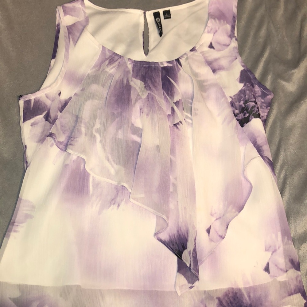 Milano Purple & White Blouse With Button Back